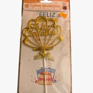 Topper dorado feliz cumpleaños