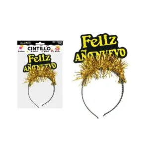 Cintillo cartel feliz año nuevo dorado (1 unidad)