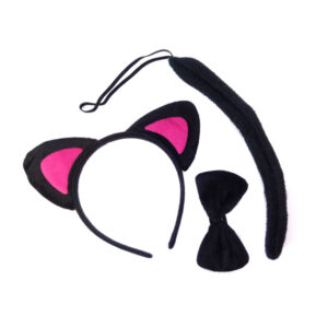 Set animal cintillo gato negro oreja fucsia (3PCS)