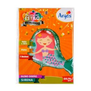 Globo metalizado con diseño de sirena 1 unidad (64X74CM)