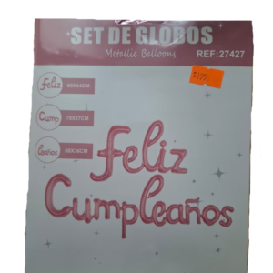 Set foil feliz cumpleaños rosado